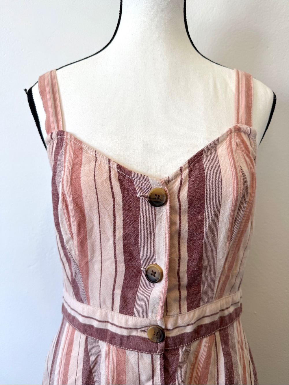 ANA Striped Midi Dress Small Pink Purple Button Front Tie Back Sundress A-Line - Picture 2 of 11